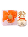 A 3.4 oz Eau de Parfum Spray of Bella by Vince Camuto, featuring an ornate gold cap adorned with an orange bow and accompanied by a matching box showcasing a bold orange flower, exudes elegance—its vibrant fragrance opens with Italian bergamot and sweet nectarine blossom notes, settling into a warm base of white amber.