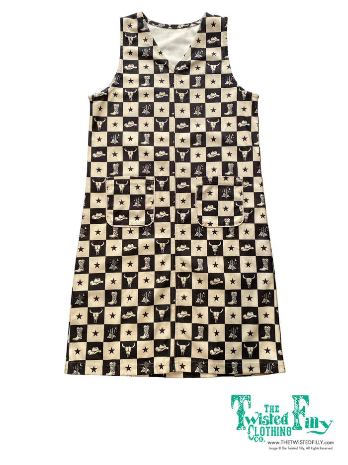 Black Check Western - Youth - Sleeveless Dress
