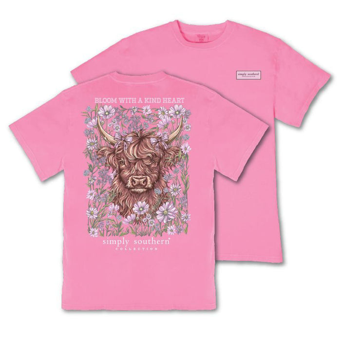 Bloom With a Kind Heart Highland Cow Short Sleeve T-Shirt