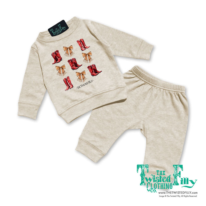Boots & Bows - Infant Two Piece Outfit  - Oatmeal
