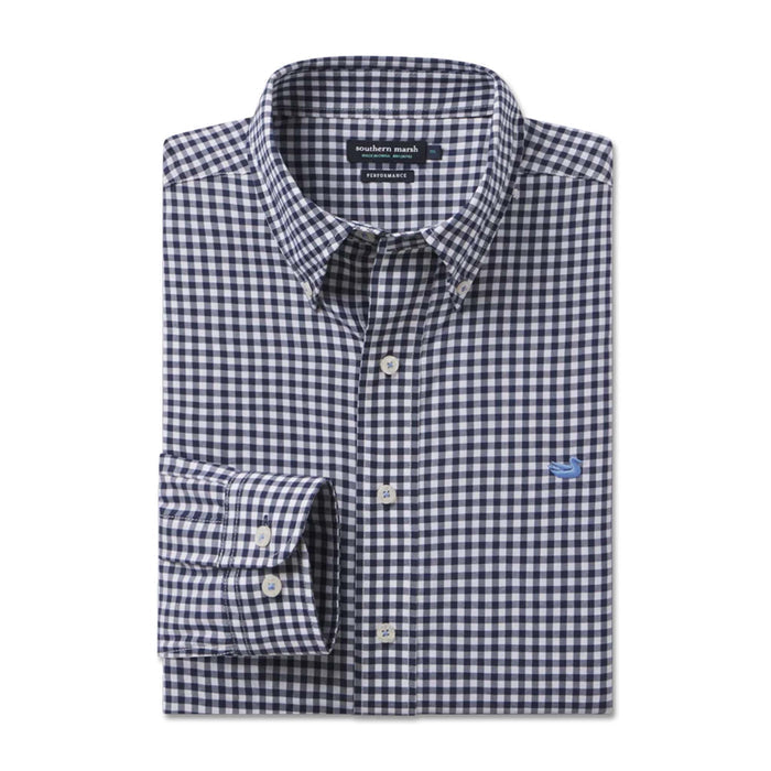 Brentwood Gingham Performance Dress Shirt in Navy