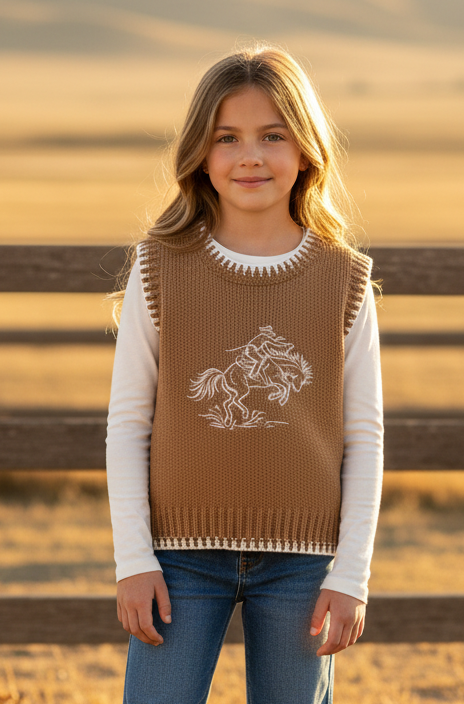 Brown Bucking Horse - Youth Sweater Vest