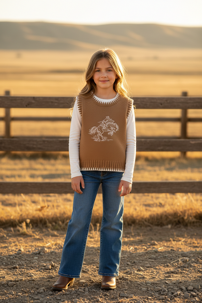 Brown Bucking Horse - Youth Sweater Vest