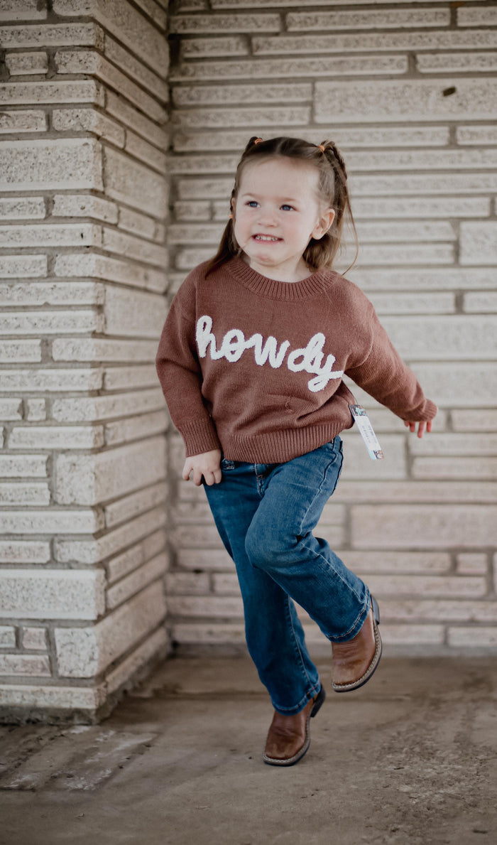 Brown Lower Case Howdy - Youth Sweater