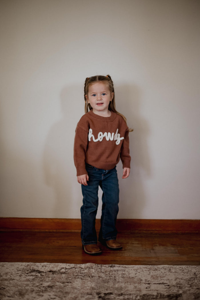 Brown Lower Case Howdy - Youth Sweater
