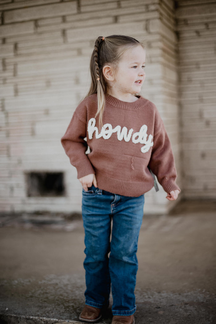 Brown Lower Case Howdy - Youth Sweater