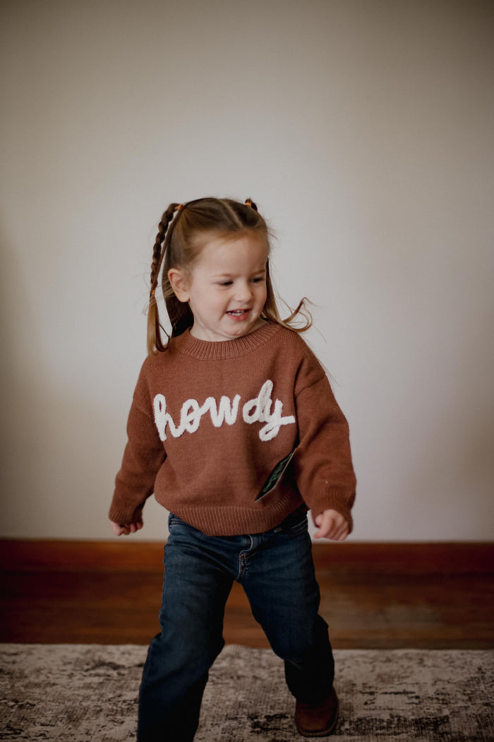 Brown Lower Case Howdy - Youth Sweater