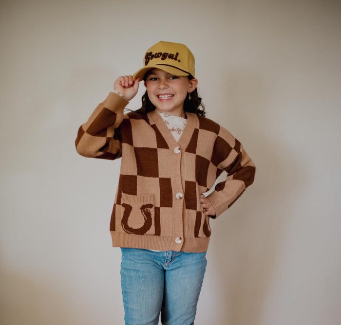 Brown Tan Check Horseshoe - Infant Cardigan Sweater