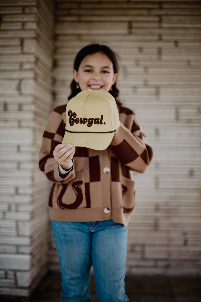 Brown Tan Check Horseshoe - Youth Cardigan Sweater