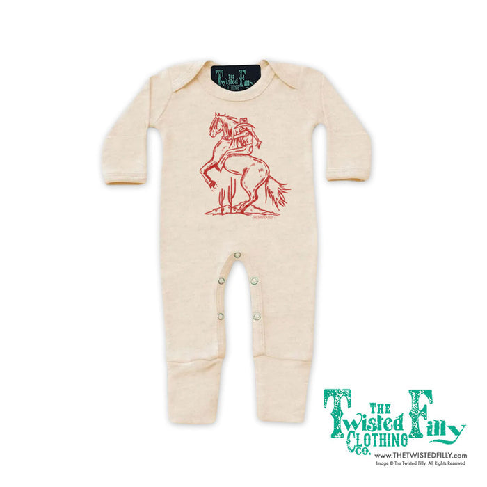 Bucking Cowgirl - Infant Jumpsuit w/ Mittens - Oatmeal