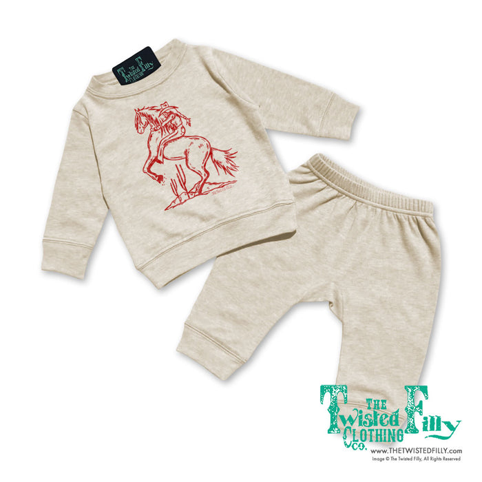 Bucking Cowgirl - Infant Two Piece Outfit  - Oatmeal