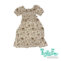Short sleeve smocked dress with cactus and cowboy pattern
