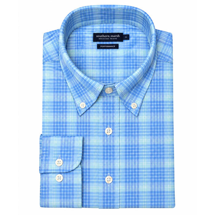 Calabash Performance Dress Shirt in Mint and French Blue