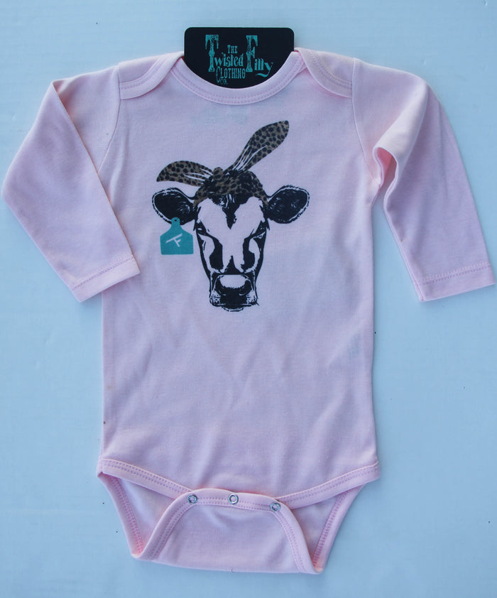 Cheetah Bandana Calf - L/S Infant One Piece - Pink