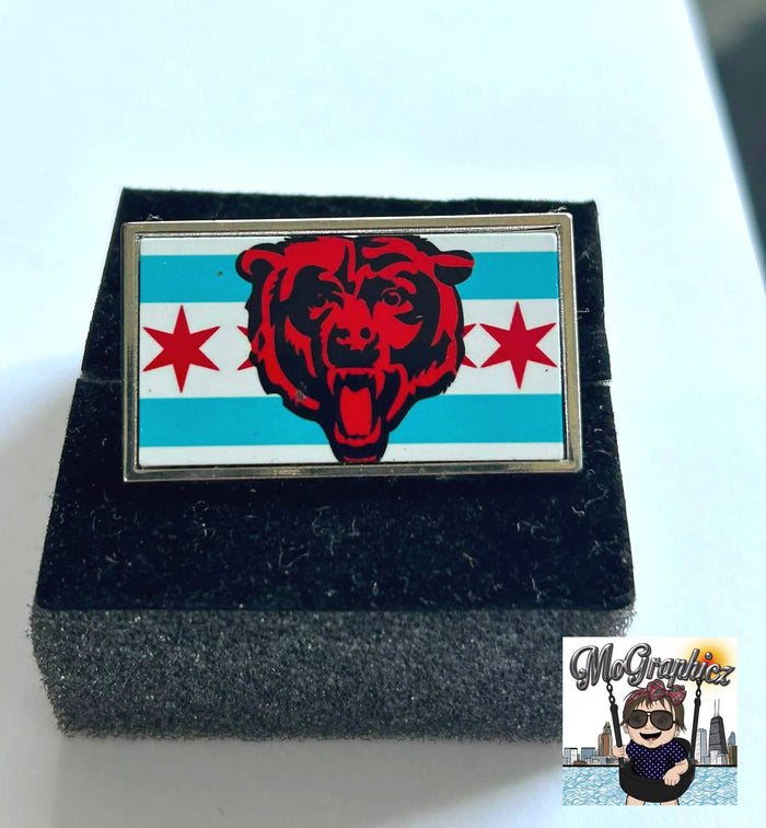 Chicago Flag Bears Pin Brooch Enamel Metal