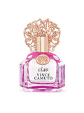 The Ciao 3.4 oz Eau de Parfum Spray by Vince Camuto comes in a clear pink bottle with a gold decorative cap and a pink ribbon around the neck, beautifully capturing bright citrus notes layered over soft musk and vanilla undertones.