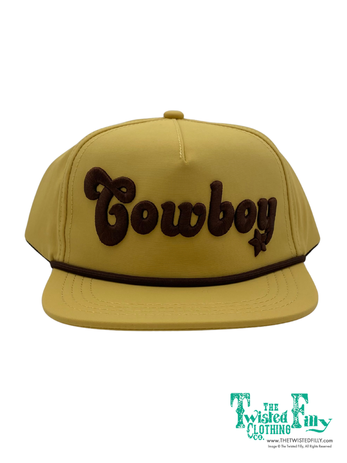 Yellow cap with 'Cowboy' text on a white background, featuring The Twisted Billy Clothing logo.