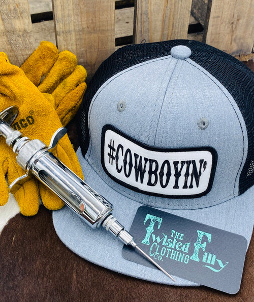 #Cowboyin’ - Infant / Toddler Trucker Hat - Blk/Htr Gry