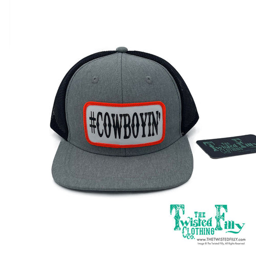 #Cowboyin’ - Youth / Adult Trucker Hat - Heather Gray/Neon Orange
