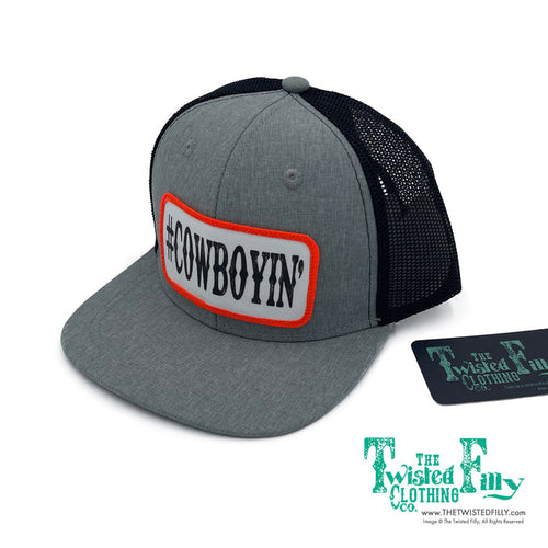 #Cowboyin’ - Youth / Adult Trucker Hat - Heather Gray/Neon Orange