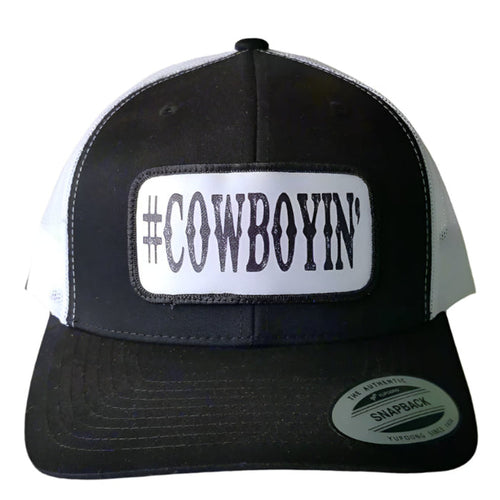 #Cowboyin' - Youth Trucker Hat - Black & White