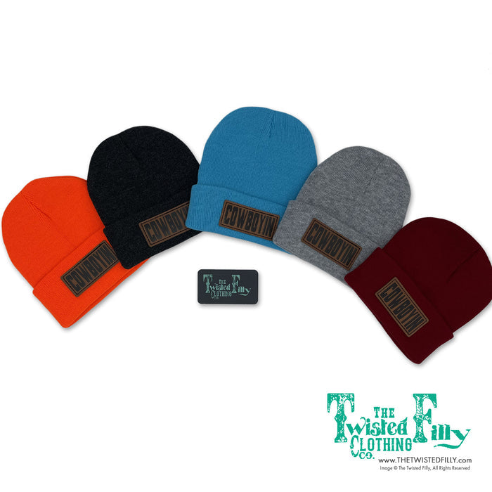 Cowboyin' Leather Patch Beanie - Brown