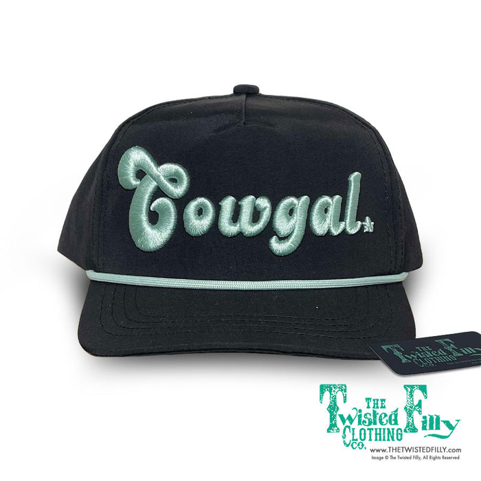 Black cap with 'Cowgal' embroidery on a white background, featuring The Twisted Filly logo.