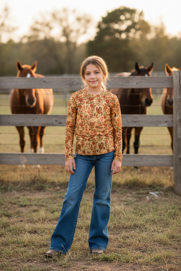 Cowgirl Flowers - Toddler Mesh LS Top