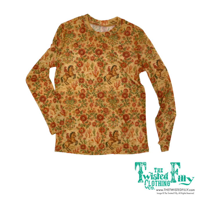 Long sleeve mesh top with floral horse pattern