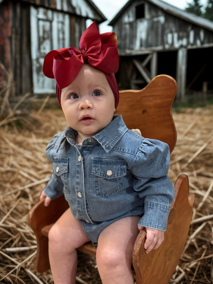 Denim - Infant LS Pearl Snap One Piece