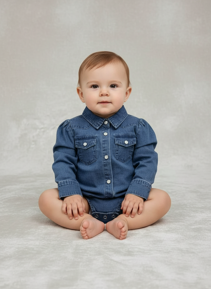 Denim - Infant LS Pearl Snap One Piece