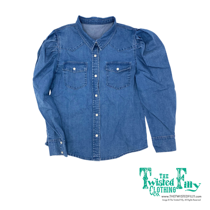 Denim - Toddler Puff Sleeve Pearl Snap Shirt