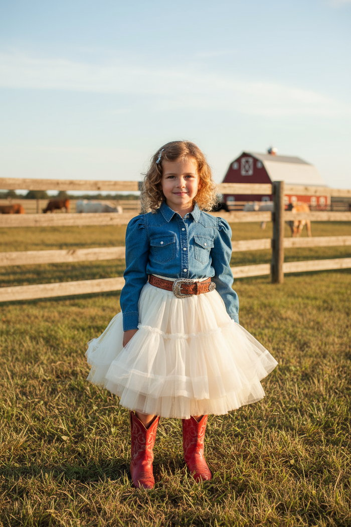 Denim - Toddler Puff Sleeve Pearl Snap Shirt