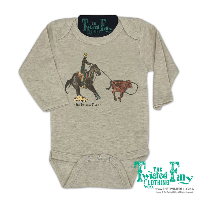 End Of The Line Calf Roper - L/S Infant One Piece - Oatmeal