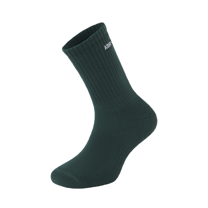 flatlay Essential Crew Socks in forest green, front view
