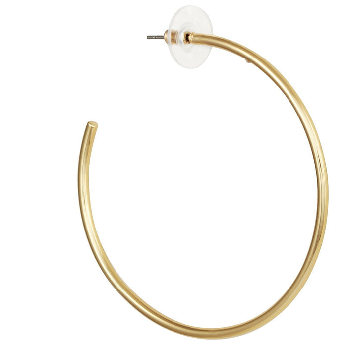 The Vince Camuto Extra Large Open Hoop Earring, featuring a gold finish with a post and transparent backing, is displayed against a white background.