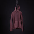 FA'19 Reverse Weave Hoodie in burgundy, displayed on invisible form against black background