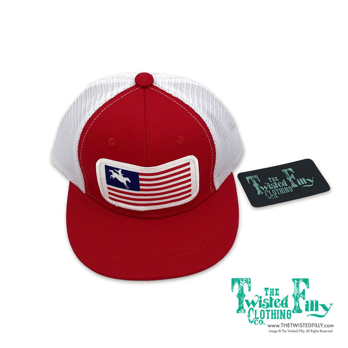 Flag Bronc Rider - Youth/Adult Trucker Hat- Red & White