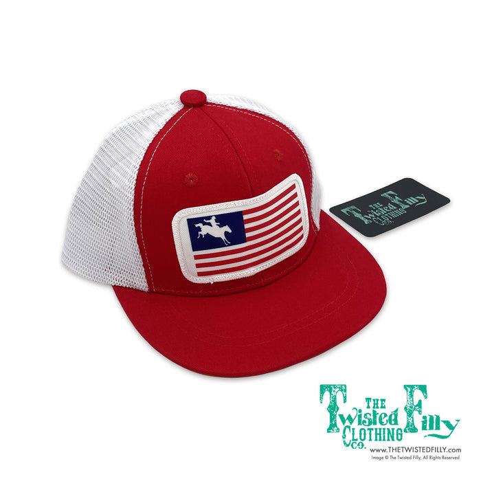 Flag Bronc Rider - Youth/Adult Trucker Hat- Red & White