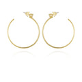 A pair of Vince Camuto Goldtone Cubic Zirconia Open Hoop Earrings, featuring large, thin gold hoops with geometric stud backs, displayed on a white background with a subtle reflection beneath.