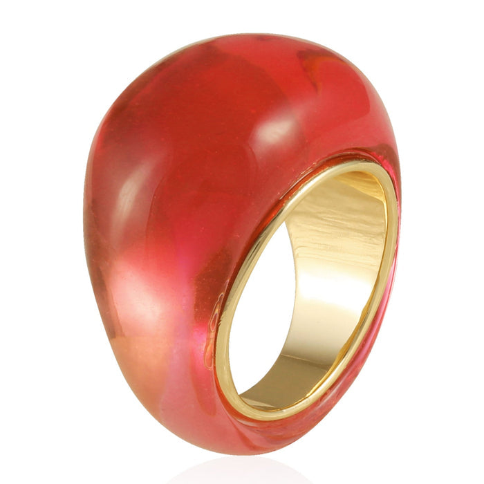 Introducing the Vince Camuto Goldtone Mixed Red Cocktail Ring: featuring a shiny, translucent red dome with a smooth, glossy finish reminiscent of a candy apple and accented by a gold interior band—perfect for making a statement.