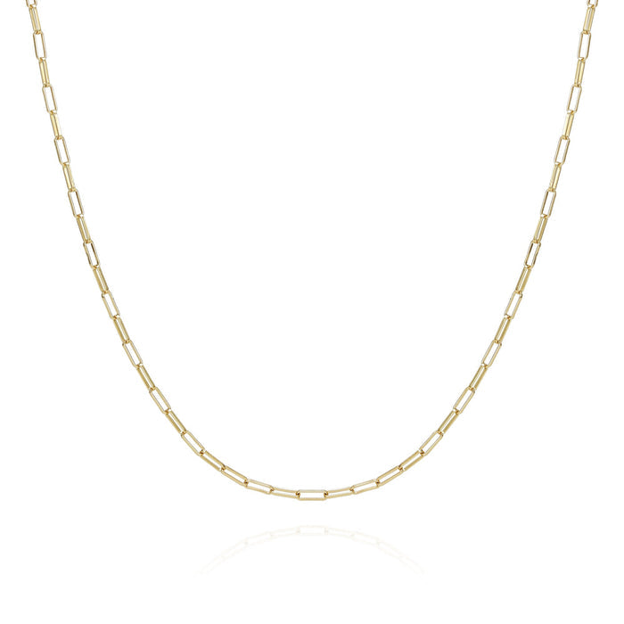 The Goldtone Paper Clip Chain Link Necklace by Vince Camuto is displayed centered on a white background. Its delicate, elongated paper-clip links form a gentle curve, showcasing the necklace’s minimalist and elegant design.