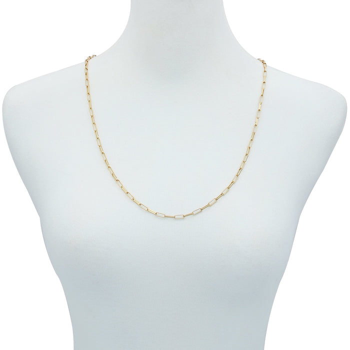 The Vince Camuto Goldtone Paper Clip Chain Link Necklace, featuring elongated paper-clip links, is elegantly displayed on a white mannequin bust.