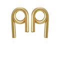Goldtone Short Twisted Drop Earrings by Vince Camuto, featuring a modern abstract loop design with smooth, shiny metal forming a stylized combination of circular and straight shapes, displayed on a white background.
