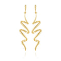 The Vince Camuto Goldtone Spiral Corkscrew Earrings feature a wavy zigzag design with a polished finish, hanging from simple hooks and displayed on a white background.