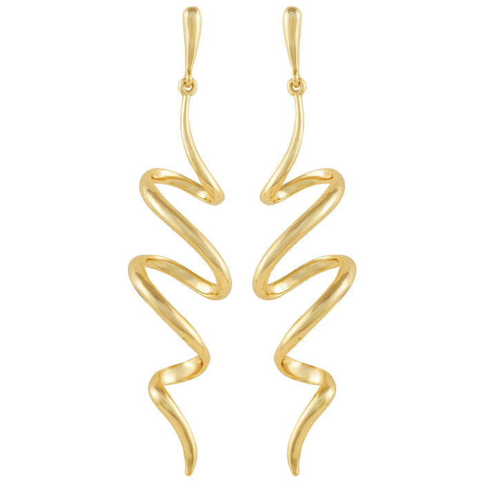 The Vince Camuto Goldtone Spiral Corkscrew Earrings feature a bold, wavy zigzag design with a shiny, polished finish.