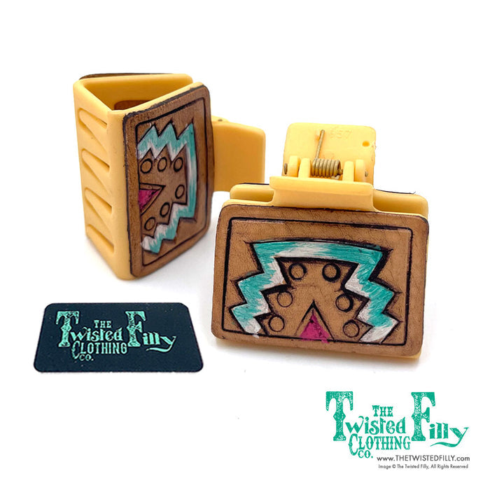 Hand Painted Genuine Leather Embossed Hair Clip SMALL - Assorted Designs
