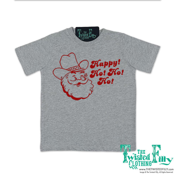 Happy Ho Ho Ho Christmas Cowboy Santa - S/S Youth Tee - Assorted Colors