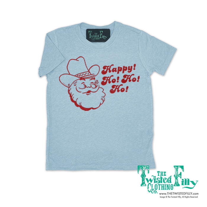 Happy Ho Ho Ho Christmas Cowboy Santa - S/S Youth Tee - Assorted Colors