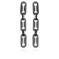 Vince Camuto Hematite Link Dangle Drop Earrings feature three black chain-link oval links, with the bottom link encrusted in crystal pavé stones, displayed on a white background.